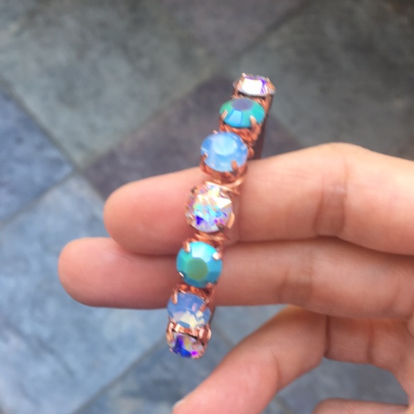 Raw Copper Iridescent Turquoise + Aurora Borealis Crystal Bracelet - Picture 14 of 16
